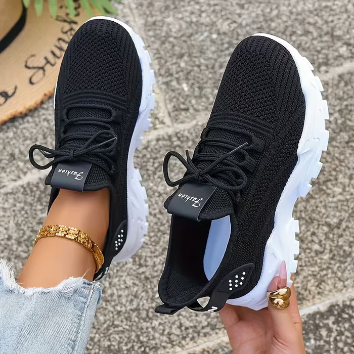 Zapatillas de punto de color sólido para mujer transpirables cómodos para correr
