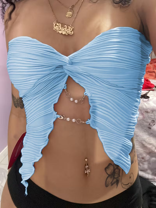 Top Corto de Verano para Mujer con Diseño de Cadena y Sin Tirantes