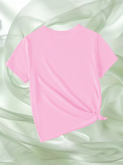 Camiseta de niña con estampado y cuello redondo, top deportivo casual