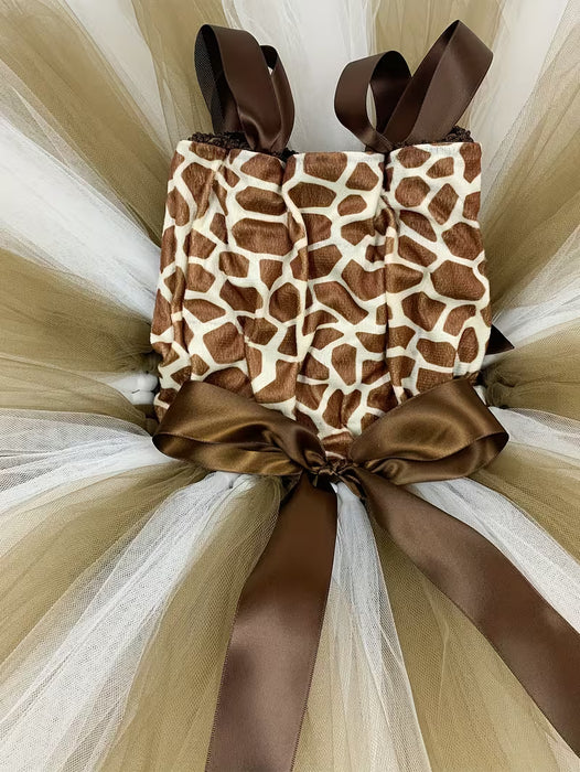 Vestido tutú de jirafa para niña, vestido acampanado de hilo marrón