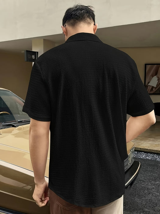 Camisa casual de jacquard para hombre, de manga corta con botones y texturizada