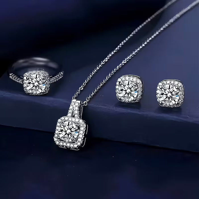 Conjunto de collar con colgante cuadrado elegante y aretes con anillo abierto para mujer, 4pcs