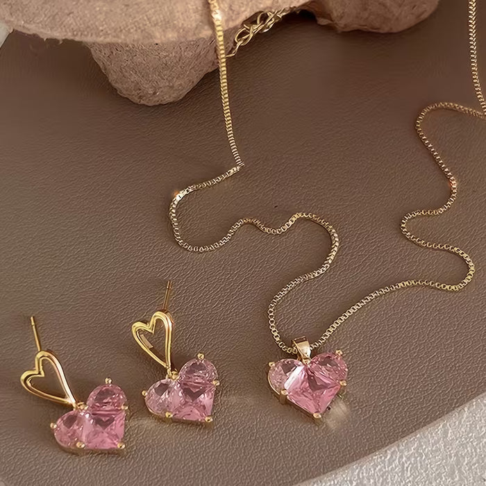 Juego de 3 piezas de aretes de tachuela y collar con corazón Y2K IF YOU para mujer