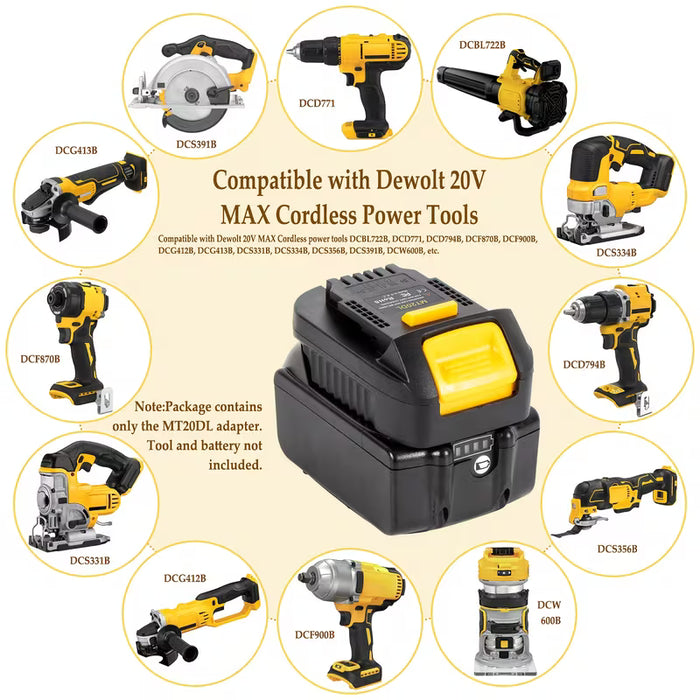 Adaptador de Batería MT20DL de 18V a 20V - Compatible con la Serie de Baterías de Iones de Litio Makita