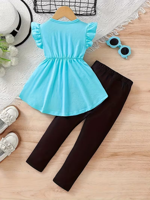 Conjunto de Camiseta con manga con volantes y pantalones con estampado de mariposas