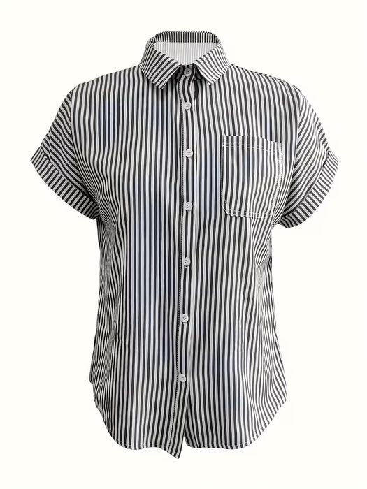 Camisa de Manga Corta a Rayas para Mujeres