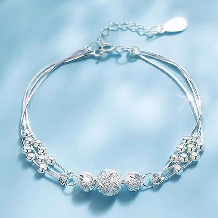 Pulsera de cuentas de transferencia talladas de múltiples capas para mujer