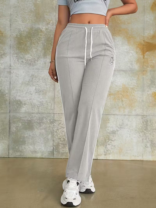 Pantalón de mujer de cintura alta con cordón, estilo recto, estampado de letras.