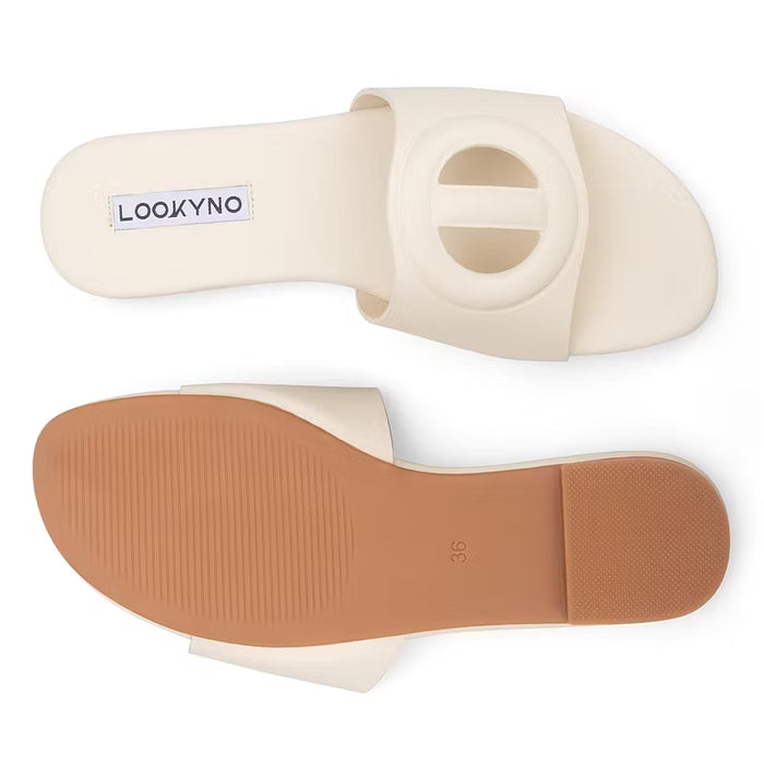Lookyno Sandalias de verano de cuero con punta abierta para mujer