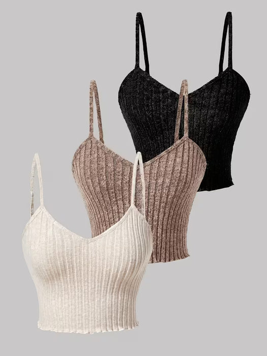 Conjunto de 3 piezas de camisetas de tirantes sólidas a rayas