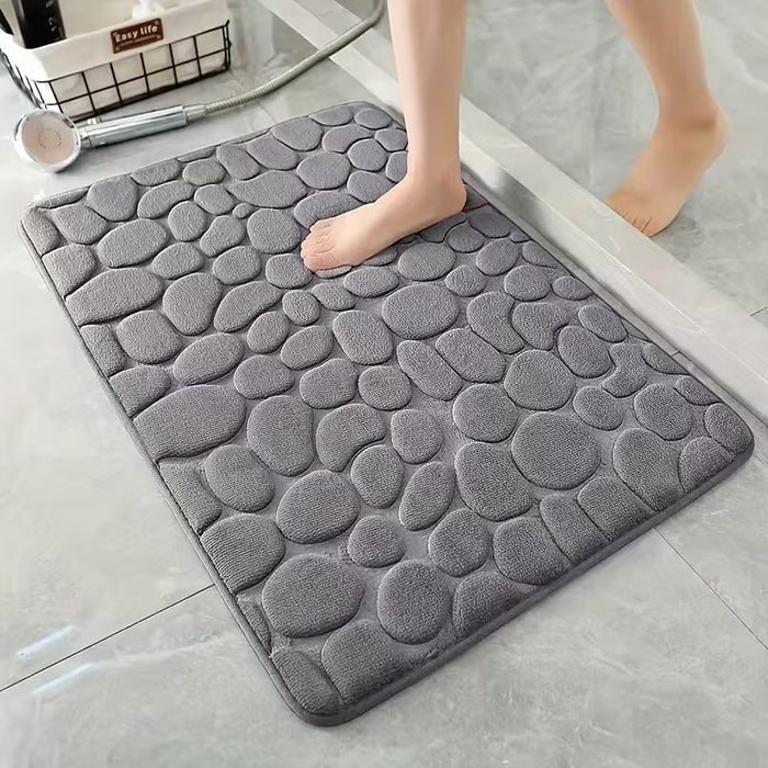 Alfombra de baño súper suave de esponja con memoria, antideslizante con diseño de guijarros