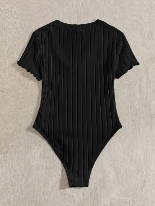 Elegante Body ajustado de Cuello en V con ribete en las mangas