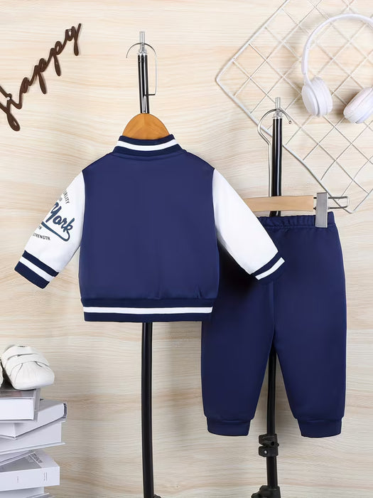Conjunto de chaqueta y pantalones largos para niño pequeño, estampado de letras