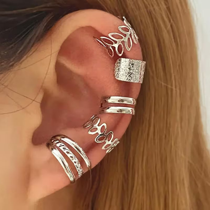 Juego de 5 puños de oreja plateados para mujer