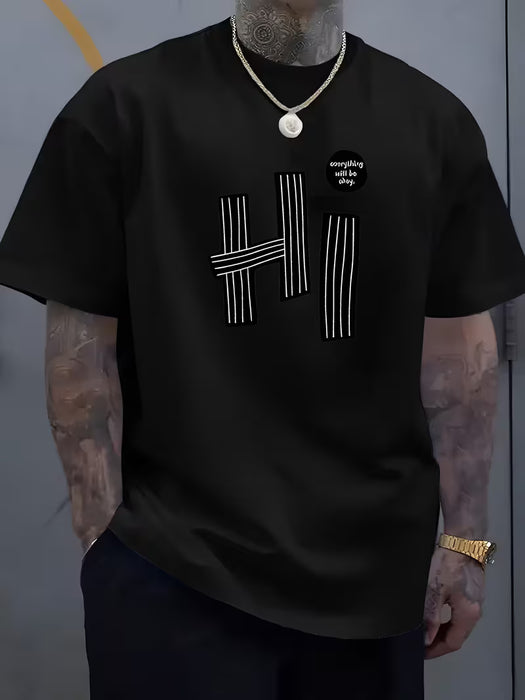 Camisetas para Hombre con Estampado de Letras "hi", Diseño de Patrón Novedoso