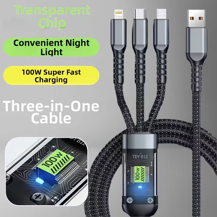 Cable de carga múltiple de 100 W 3 en 1 cargador USB