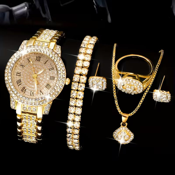 6 Piezas de Reloj de Cuarzo para Mujer + Conjunto Elegante de Joyas Versátil y Lujoso