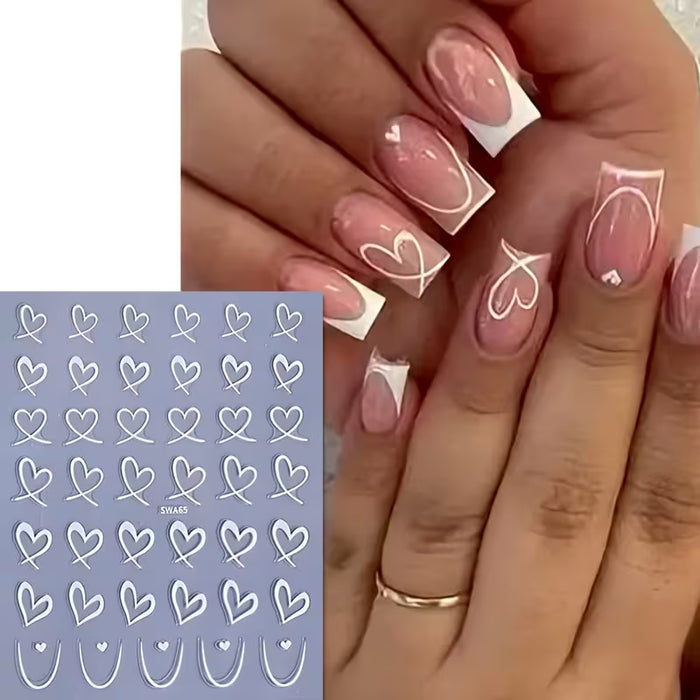 3 Hojas de Calcomanías para Uñas con Forma de Corazón Hueco para el Día de San Valentín