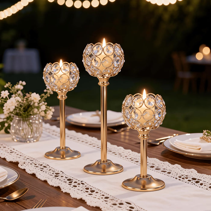 3 Portavelas De Cristal De 3 Tamaños Para Centro De Mesa