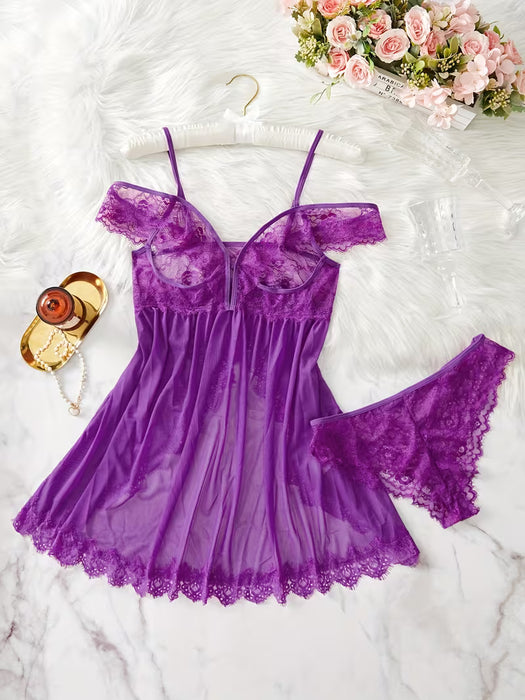 Conjunto de Vestido Sexy con Encaje y Escote Halter para Mujer, Hombros Descubiertos