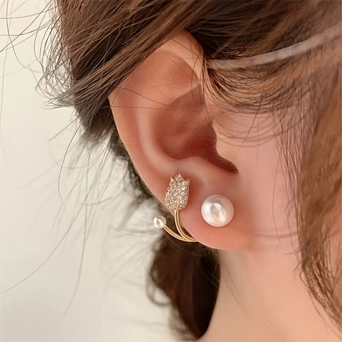 1 Par de Pendientes Elegantes Falsos, Botones con Margaritas Lindas al Estilo Coreano