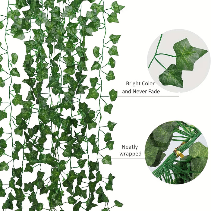 1pc de Guirnalda de hojas de hiedra artificial verde de 200cm