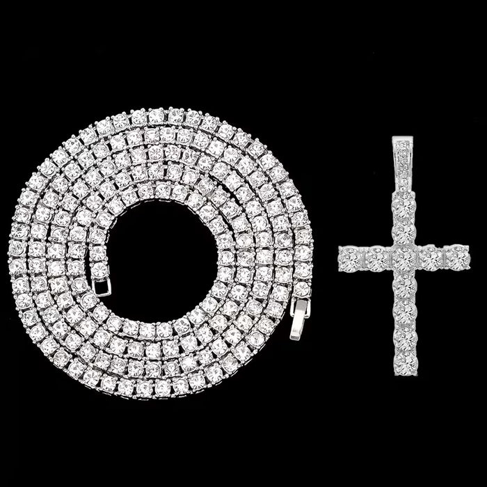 Juego de 2 piezas de collar de cadena con colgante de cruz de pedrería