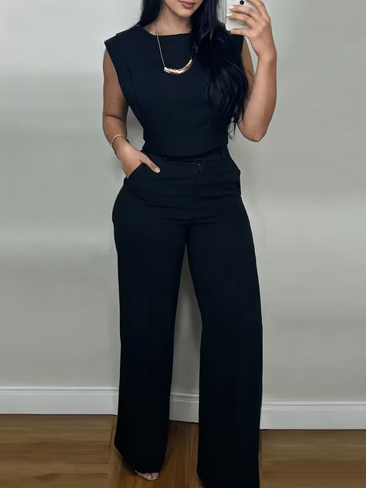 CHICME Conjunto de dos piezas de camiseta sin mangas de color sólido y pantalones