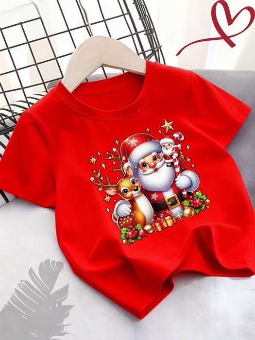Camiseta de cuello redondo para niñas, Top con estampado moderno