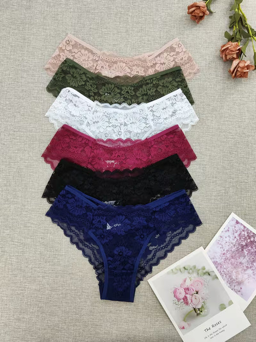 Pack de 6 Bragas Bikini con Encaje en Contraste para Mujeres