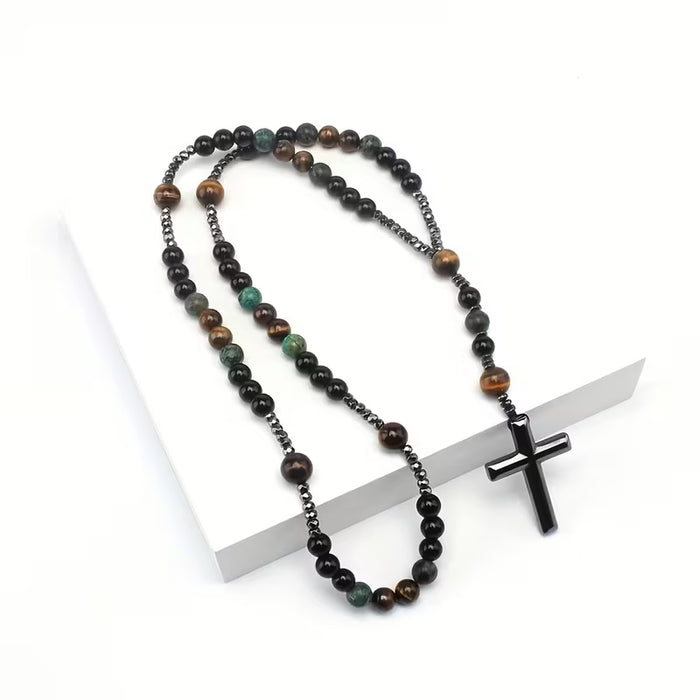 Collar vintage para hombre con cuentas naturales, que incluye ojo de tigre