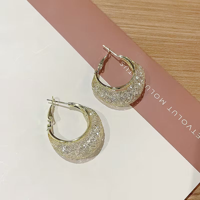 2pcs Aretes de Malla Dorada, Estilo Hebilla en Forma de U Huecos 1 Malla