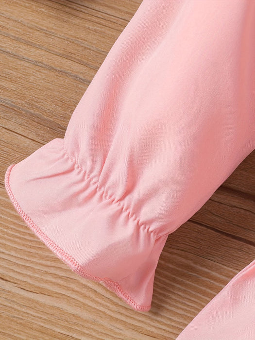 Vestido casual de manga larga para niñas bebés de botonadura simple