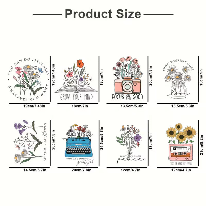 8 Láminas de Transferencias Termoadhesivas de Flores Vintage para Camisetas