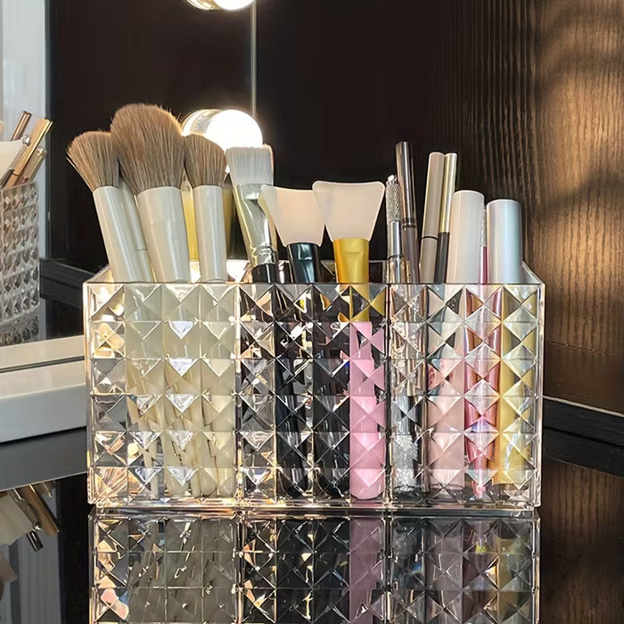 1pc Organizador de Brochas de Maquillaje de Acrílico con 3 Compartimentos