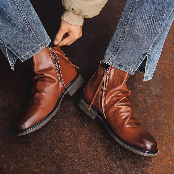 Botas para hombre con cremalleras laterales y borlas - Calzado casual para hombre con cremallera lateral
