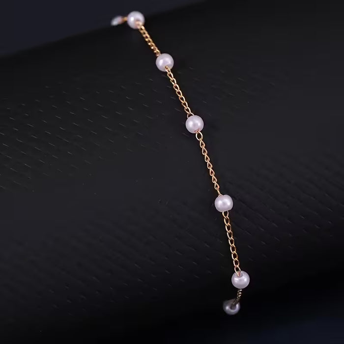 1 Pulsera de Cadena Fina con Mini Perlas Blancas de Imitación
