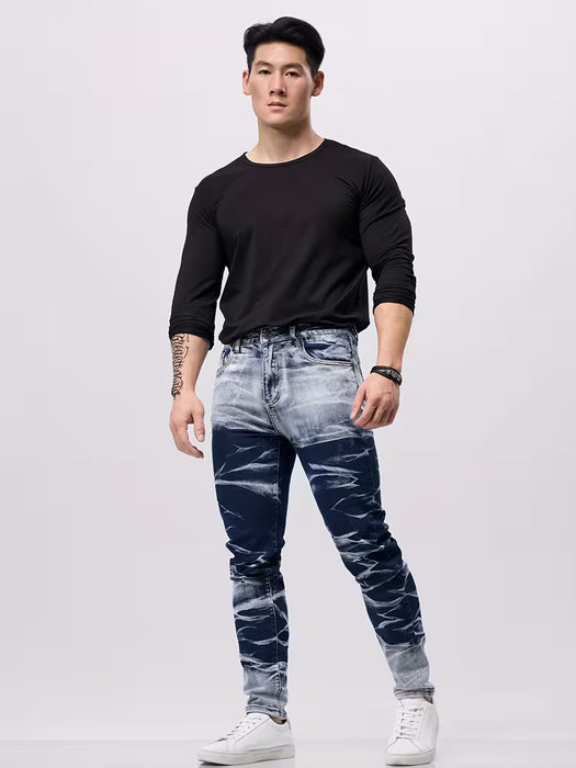 Shein Jeans de pierna recta azul oscuro para hombre, estilo americano, con múltiples bolsillos
