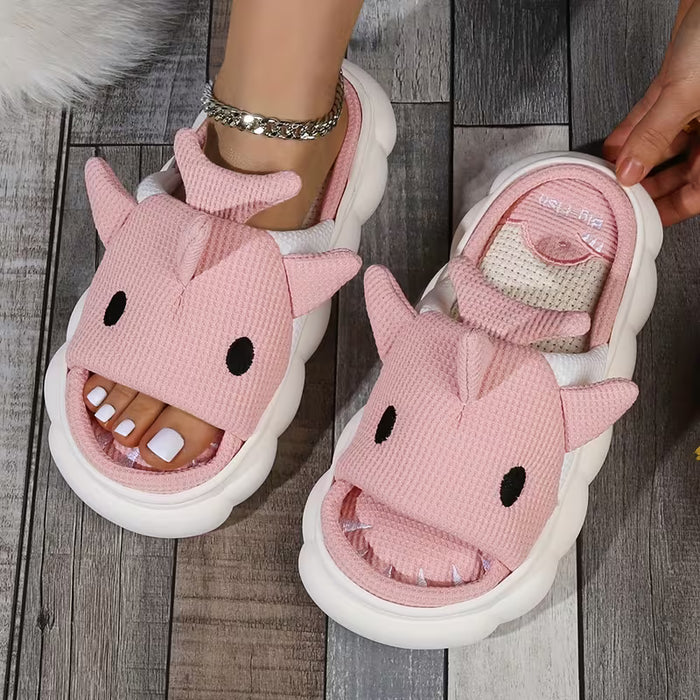 Zapatillas de Mujer con Estampado de Tiburón - Suela Gruesa Antideslizante