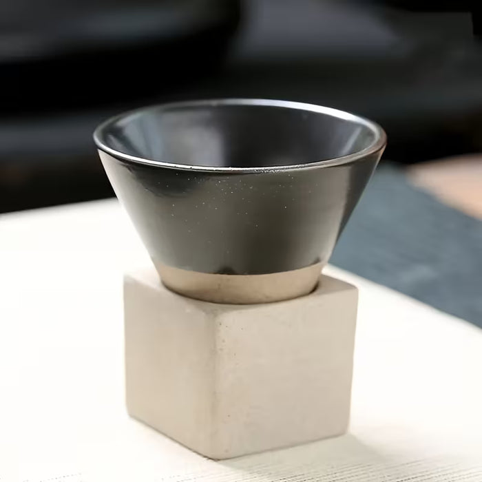 1 taza de cerámica japonesa rústica de 100 ml con soporte color negro