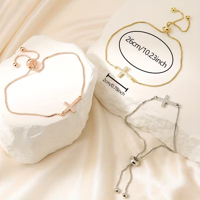 1pc Pulsera Ajustable Minimalista y Elegante con Cruz para Mujer