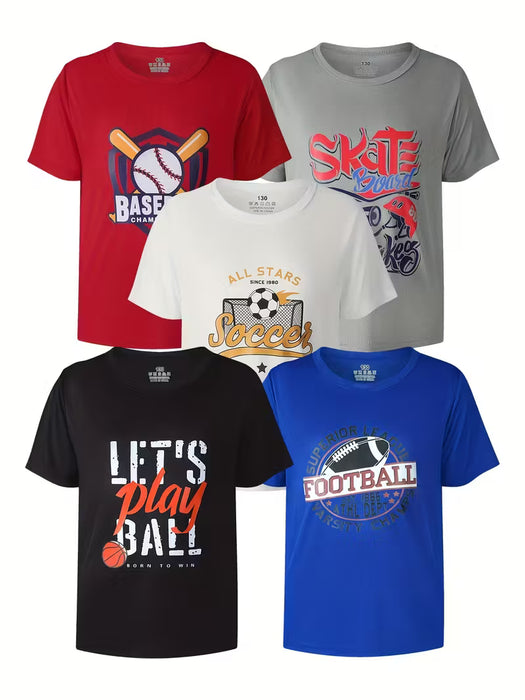 Juego de 5 camisetas deportivas para niño con estampado
