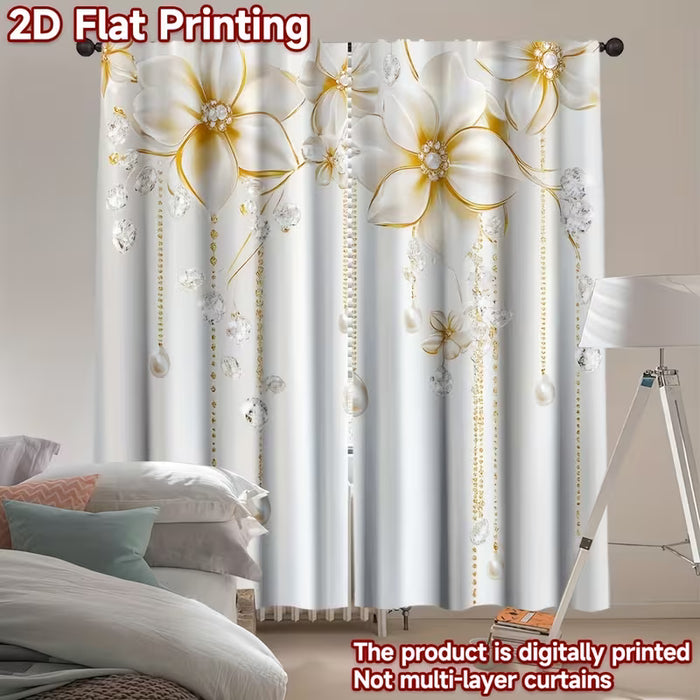 2 piezas de cortinas con estampado floral bohemio, impresión plana 2D