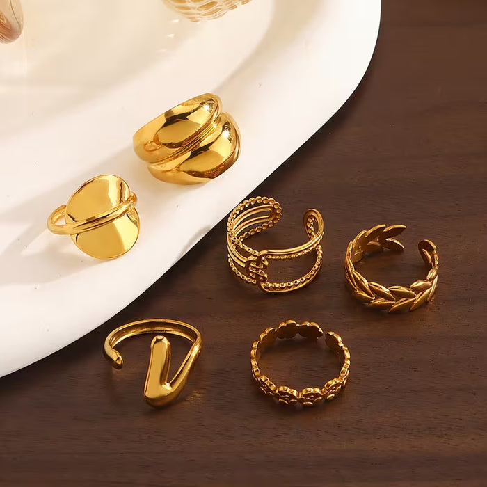 6pcs de anillos  abierto geométrico redondo, conjunto adecuado para mujeres