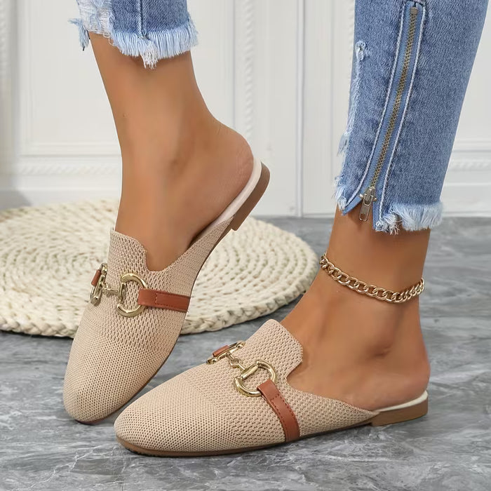 Zapatos Planos De Punto Casual Y Transpirables  Con Hebilla Metálica Decorativa