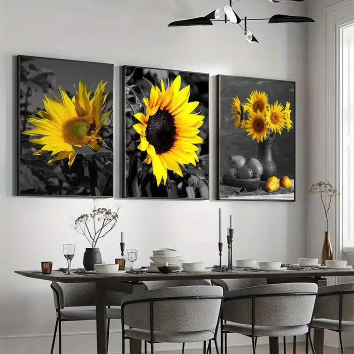 Set de 3 piezas de Arte de pared de girasoles estilo rústico 2D plano 25*30cm sin marco