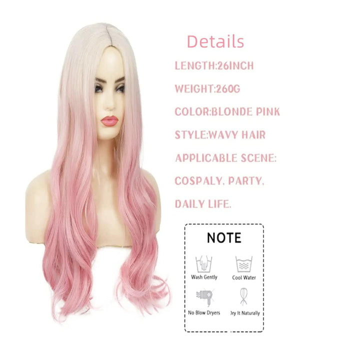 Dai Cloud Peluca larga ondulada de rubio a rosa para mujer, rizada, resistente al calor, sintética - Quierox - Tienda Online