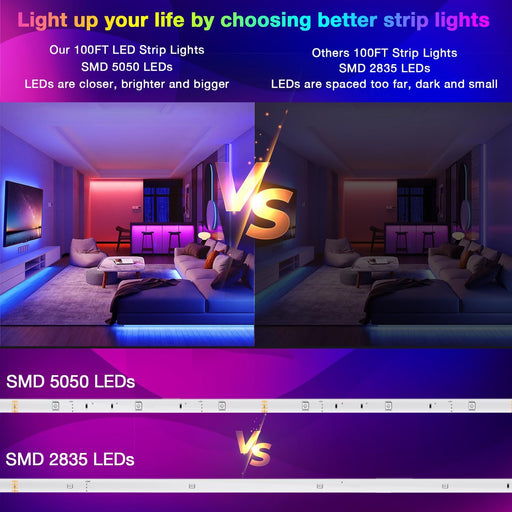 DAYBETTER Tira de luces LED inteligentes de 100 pies con control remoto de aplicación - Quierox - Tienda Online