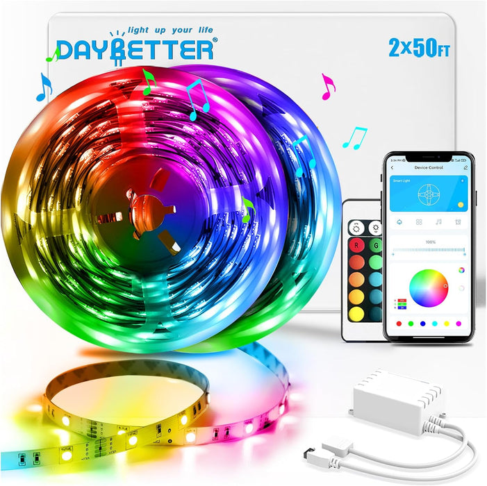 DAYBETTER Tira de luces LED inteligentes de 100 pies con control remoto de aplicación - Quierox - Tienda Online