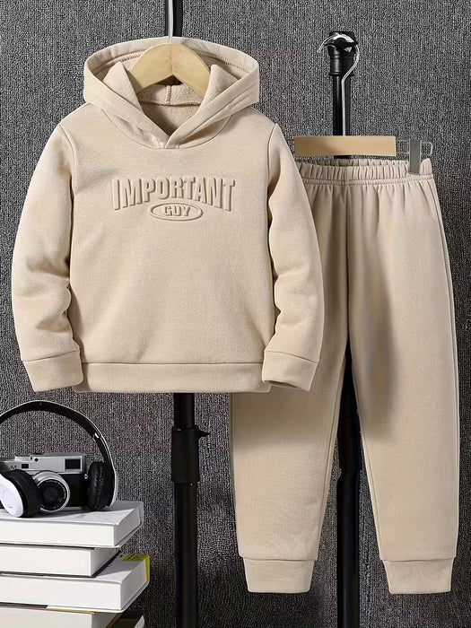 Traje para niño, talla mediana, con capucha, estampado en relieve, deportivo casual